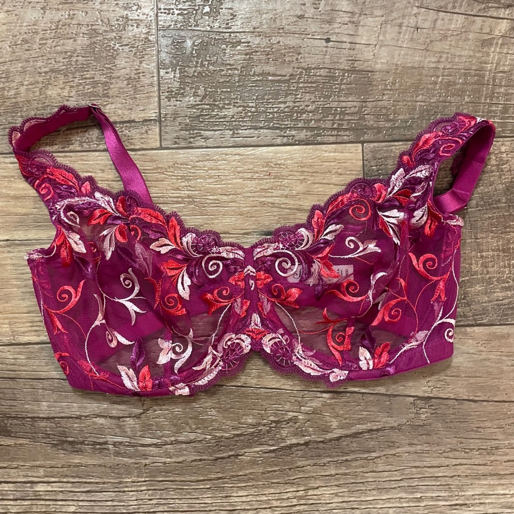 Soma Sensuous Lace Unlined Bra Wild Aster Purple Floral Mesh 34DD 4917